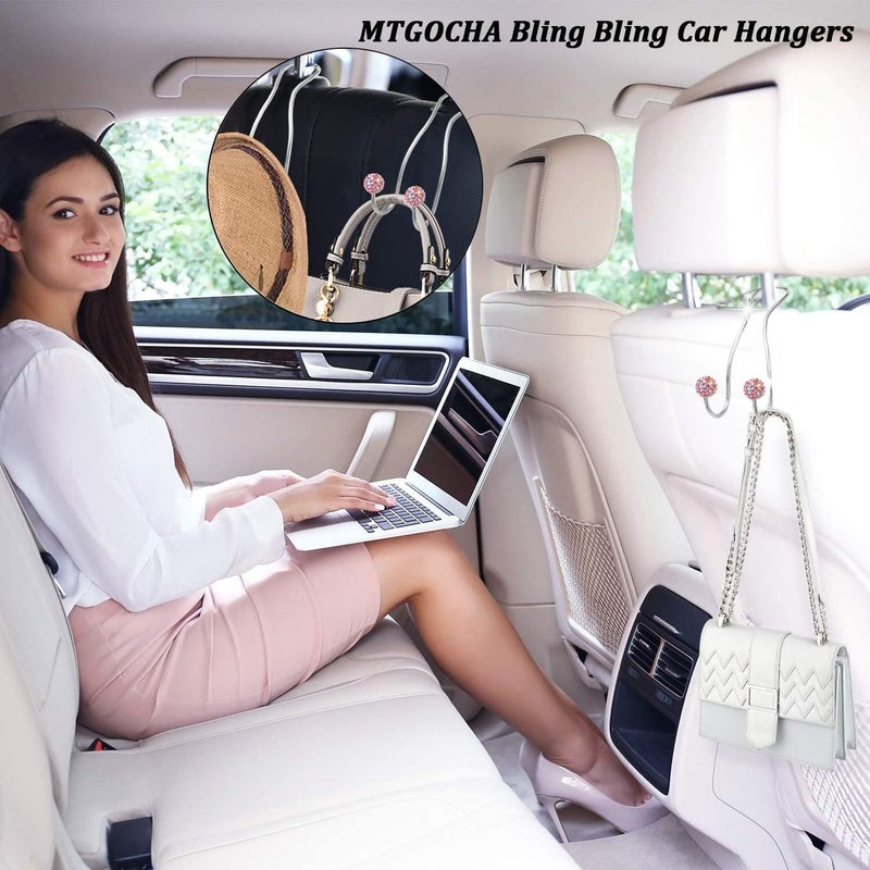 MTGOCHA Bling Purse Hook for Car Headrest, Upgraded Cute Car Seat Hooks for Bag Handbag, Durable Stainless Auto Purse Hanger Holder 2 Pack, Pink - Image 2